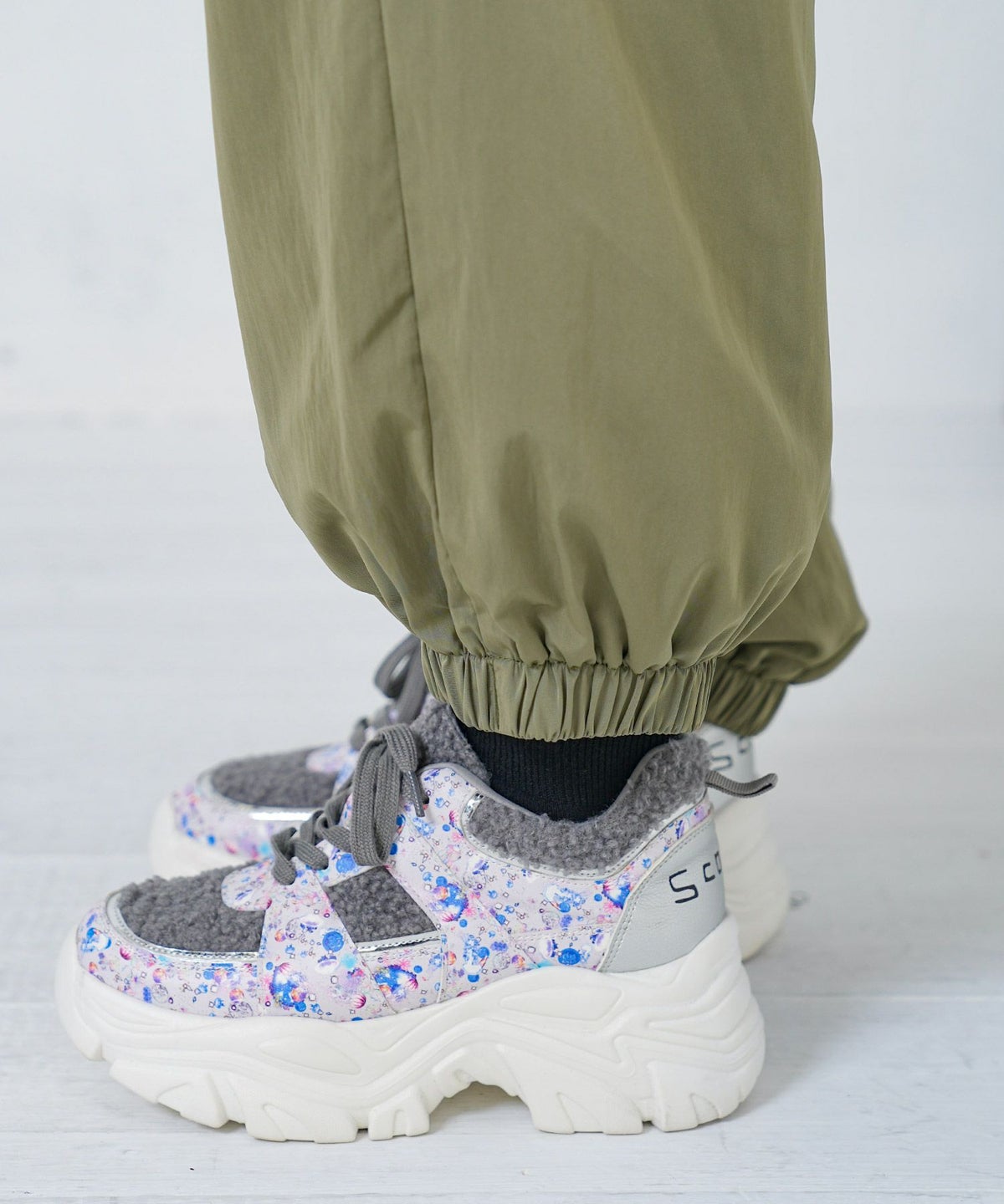 ポップ柄裏フリースあったかナイロンパンツ-21