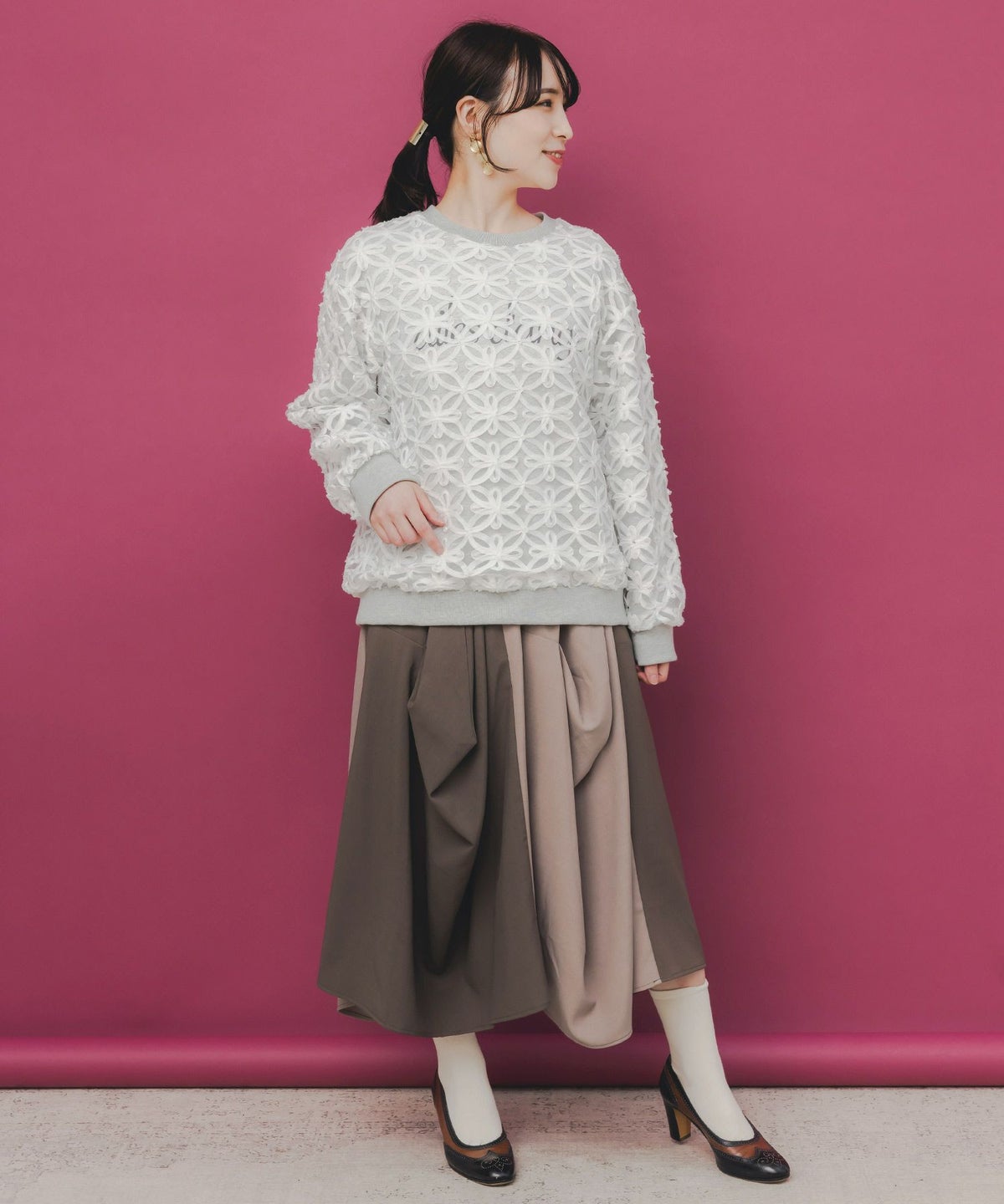 ランダムタック入り3柄展開 配色バルーンスカート-3