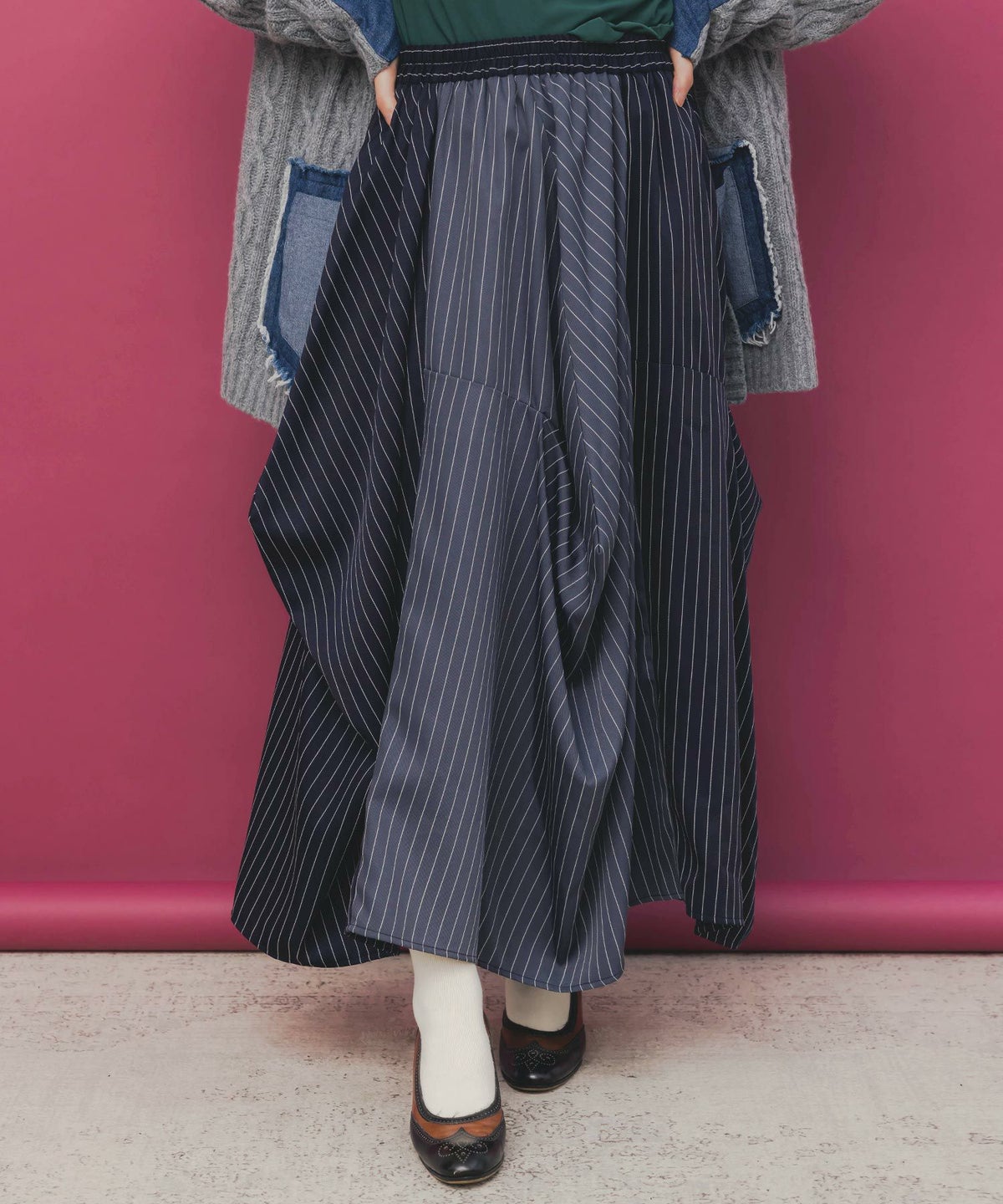 ランダムタック入り3柄展開 配色バルーンスカート-8