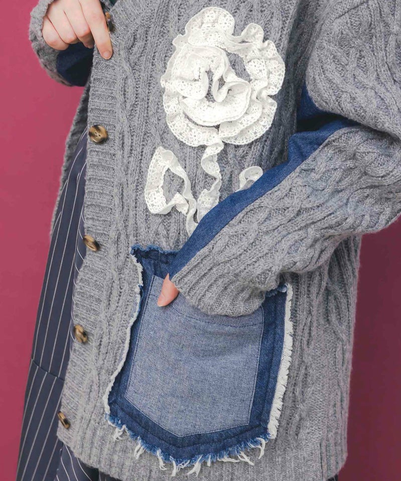 レース×デニム×ニットカーディガン-8