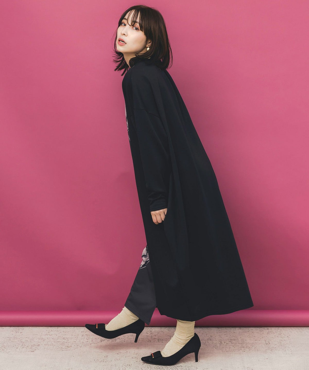 花柄×無地バイカラー裏毛ワンピース-5