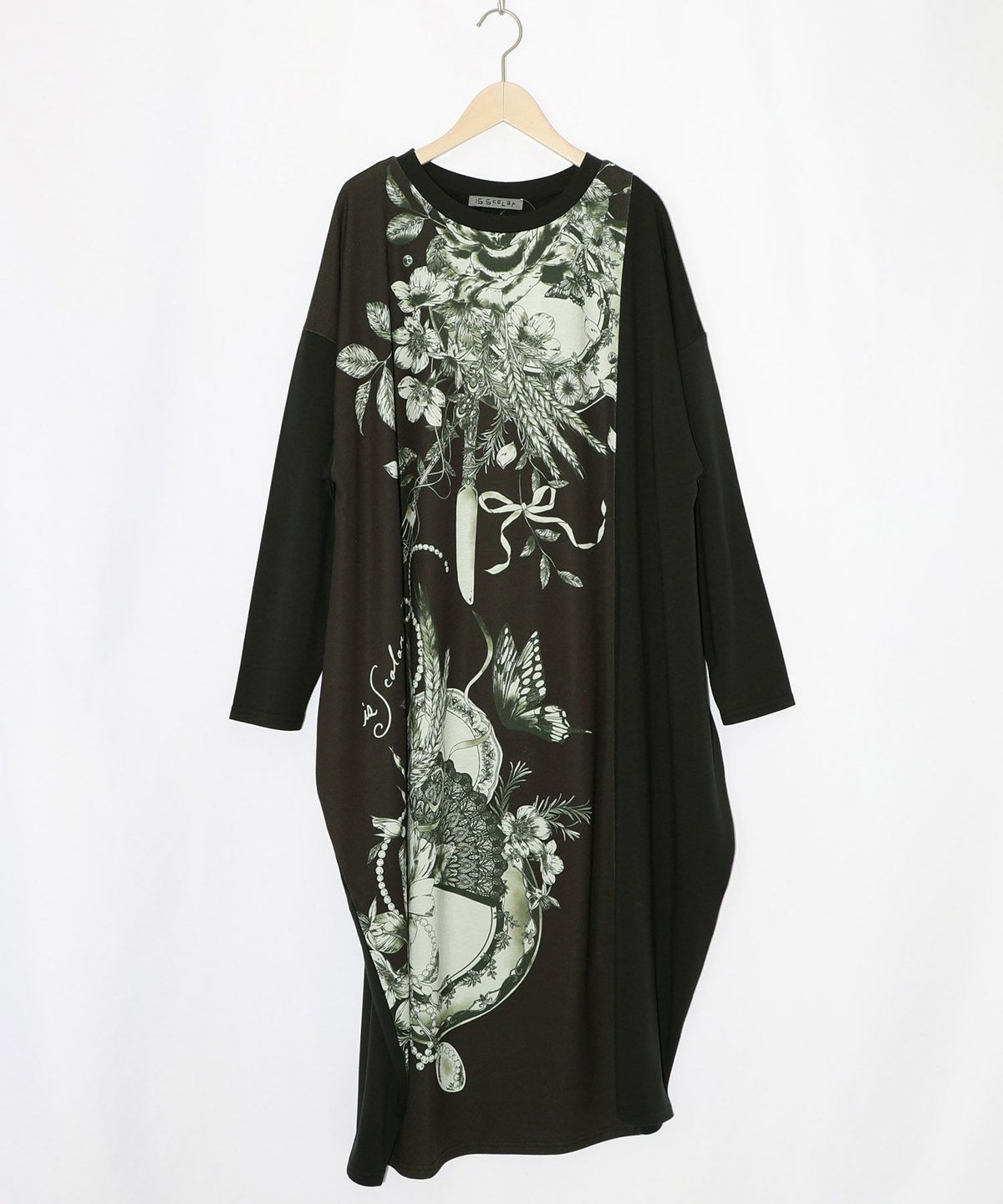 花柄×無地バイカラー裏毛ワンピース-10