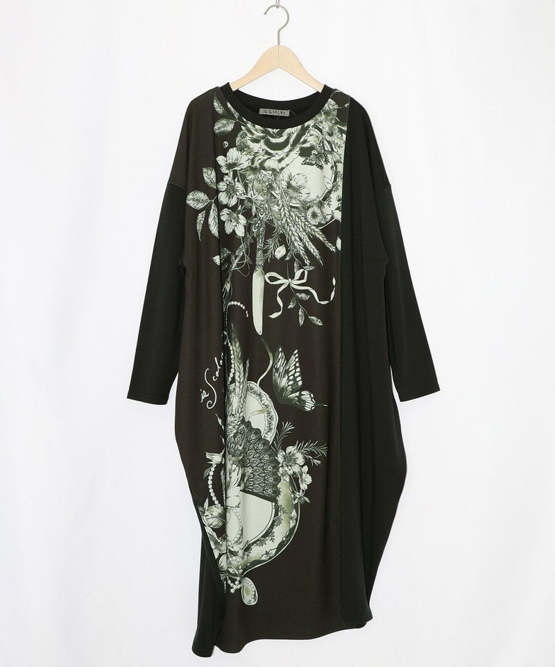 花柄×無地バイカラー裏毛ワンピース-10