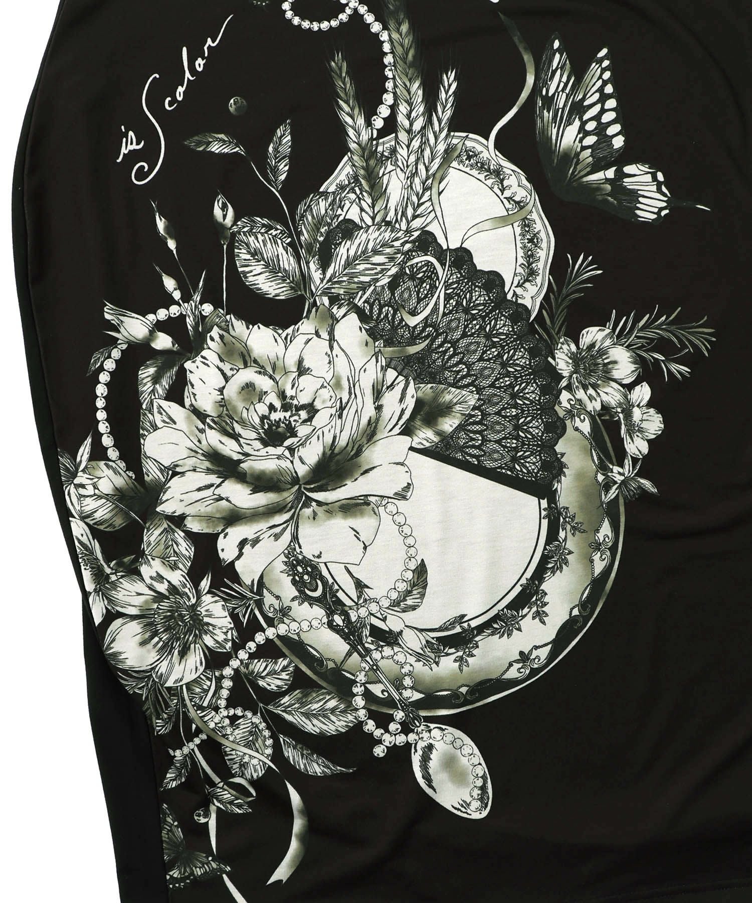 553268：花柄×無地バイカラー裏毛ワンピースの通販-ScoLar