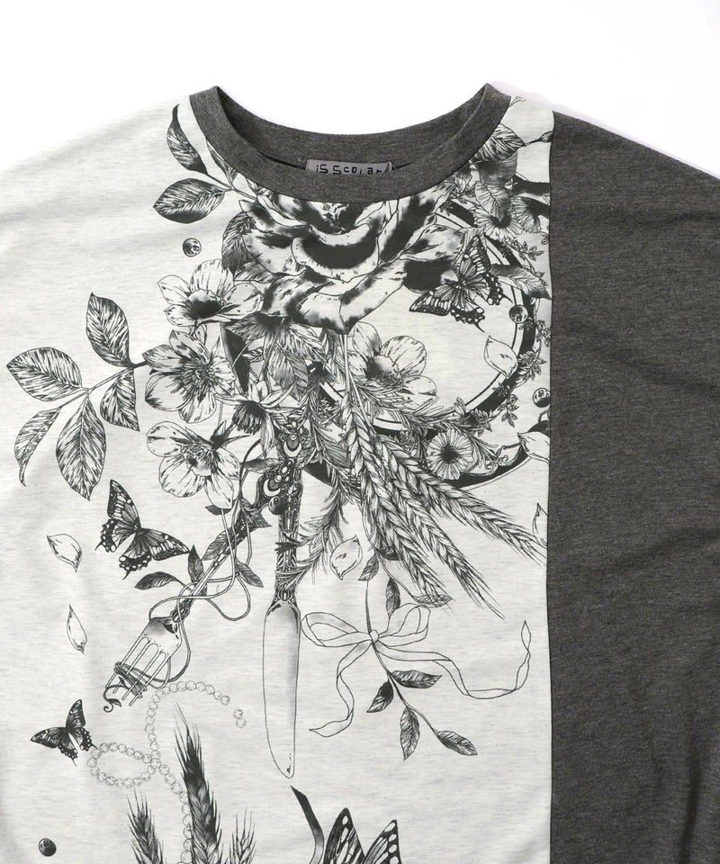 花柄×無地バイカラー裏毛ワンピース-14