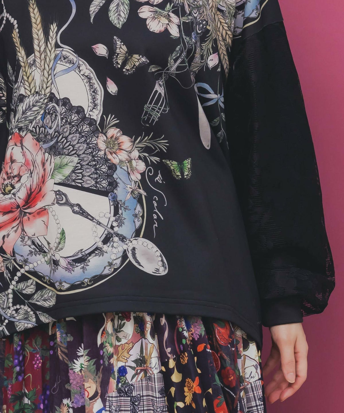 花蝶裏毛×レース切替プルオーバー-7