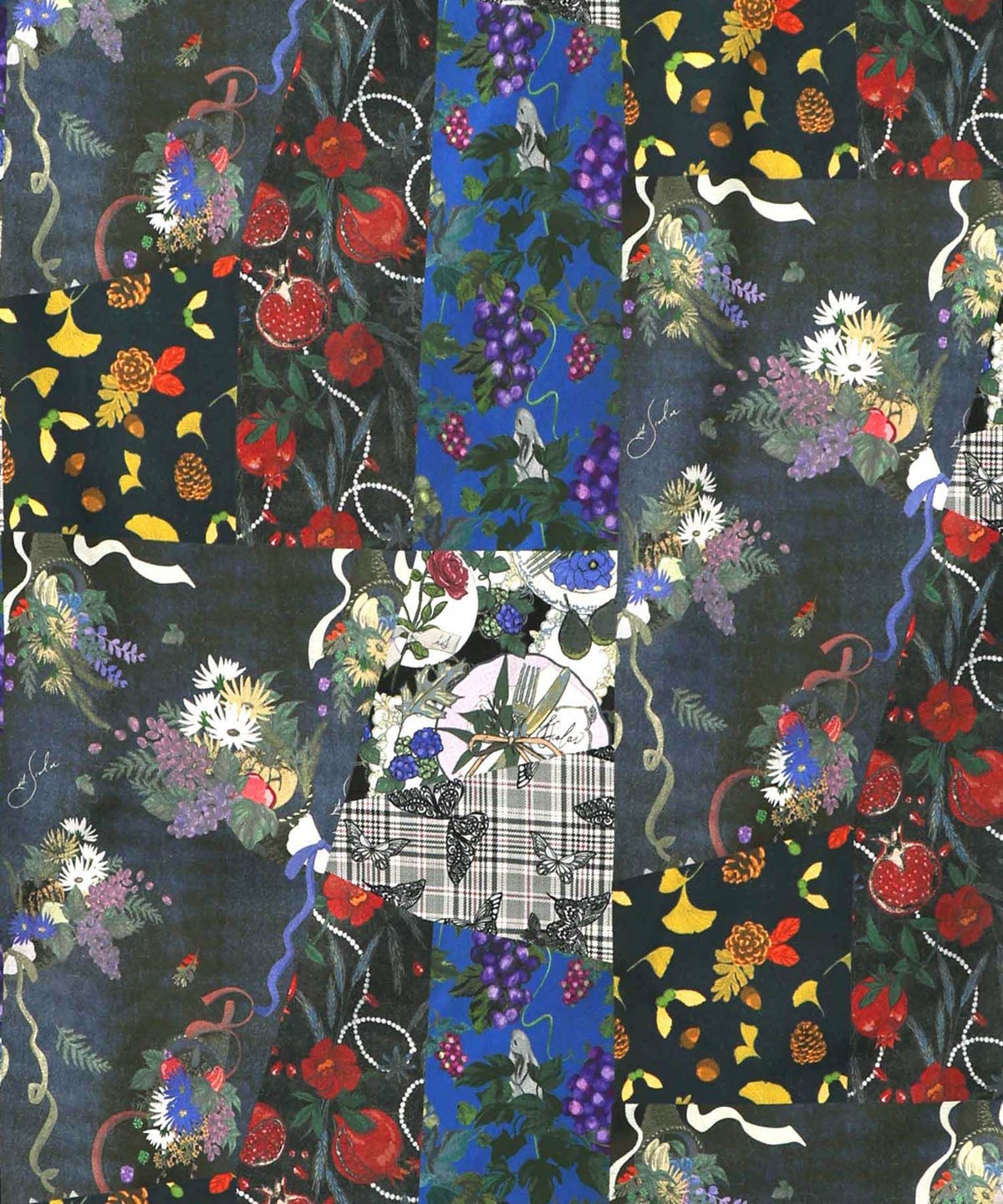 花蝶柄×無地リメイク風 異素材切替プルオーバー-10