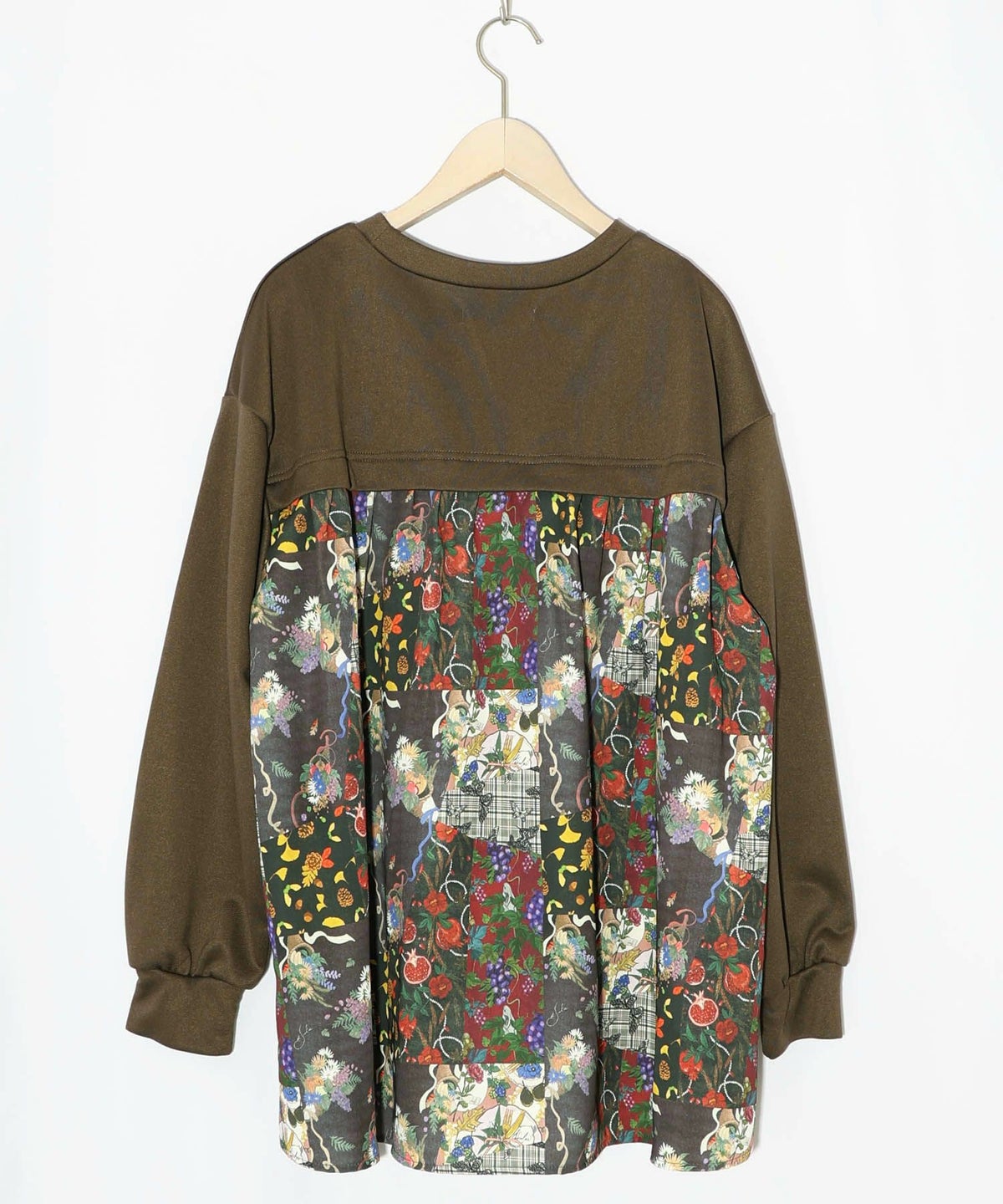 花蝶柄×無地リメイク風 異素材切替プルオーバー-15