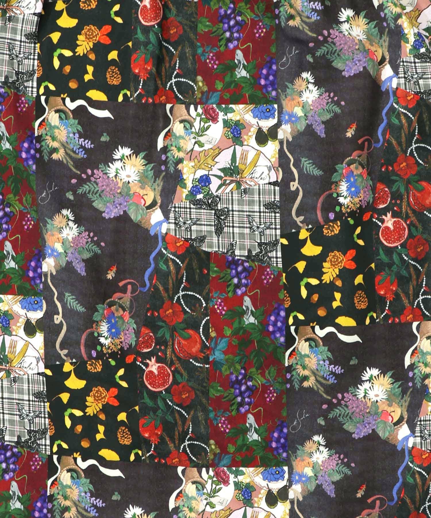 553265：花蝶柄×無地リメイク風 異素材切替プルオーバーの通販-ScoLar