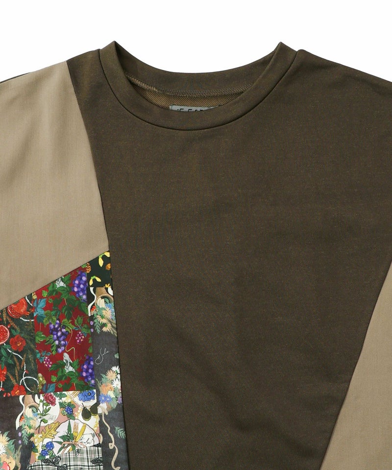 花蝶柄×無地リメイク風 異素材切替プルオーバー-17