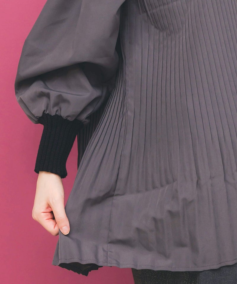 花刺繍ニット×プリーツ異素材切替プルオーバー-9