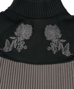 花刺繍ニット×プリーツ異素材切替プルオーバー-11