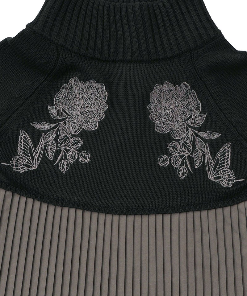 花刺繍ニット×プリーツ異素材切替プルオーバー-11