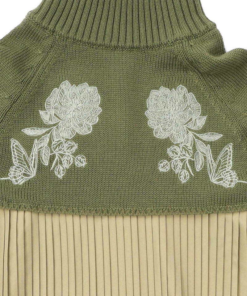 花刺繍ニット×プリーツ異素材切替プルオーバー-13