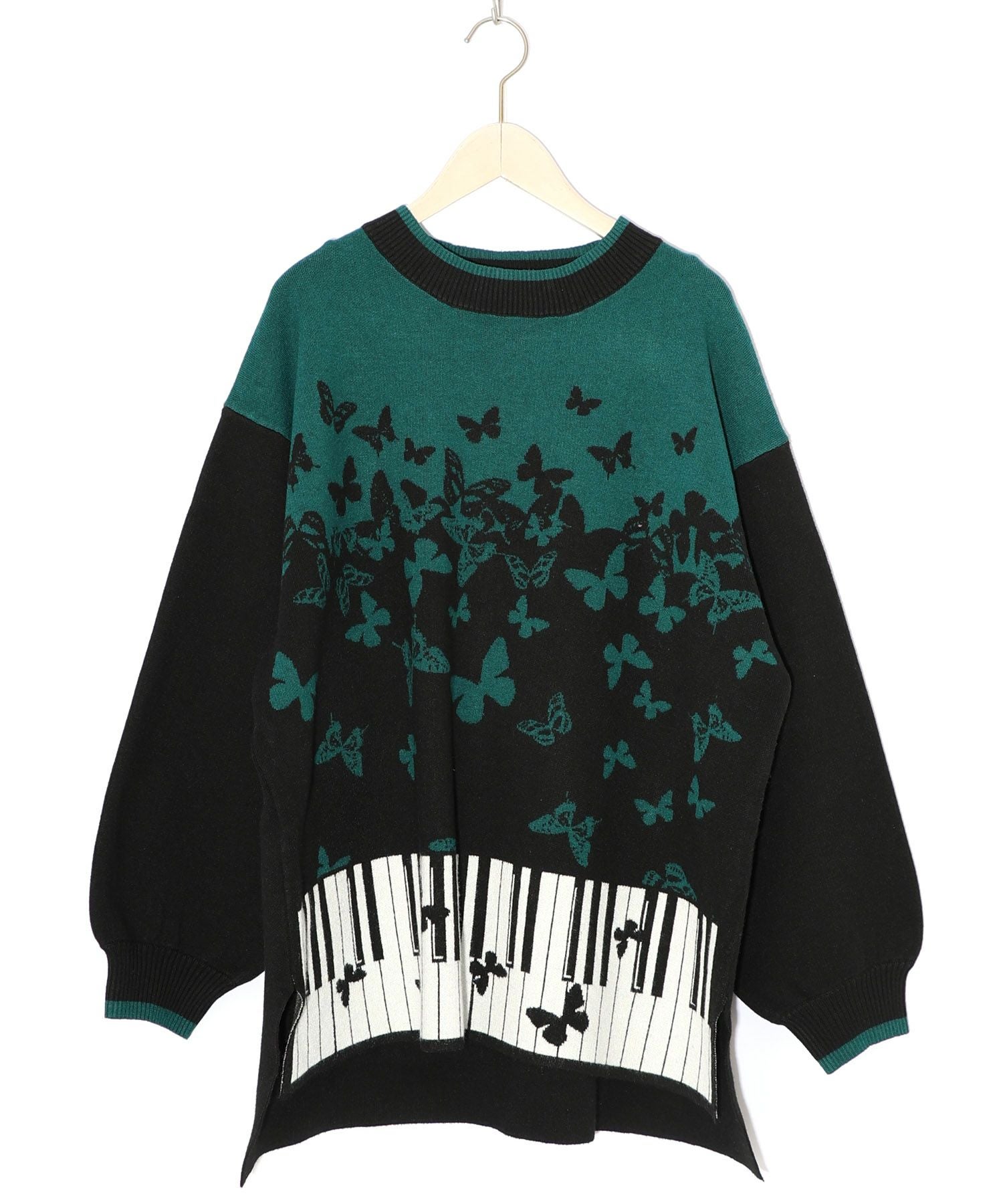 553262：ピアノ×蝶柄バイカラーニットプルオーバーの通販-ScoLar