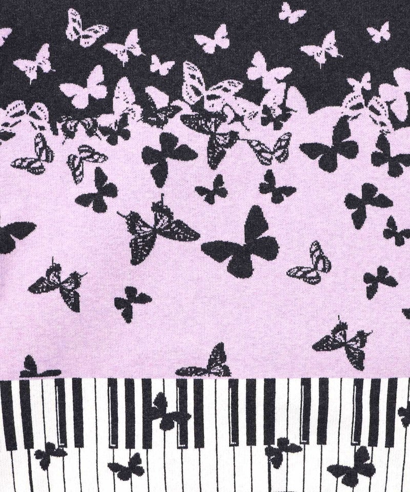 ピアノ×蝶柄バイカラーニットプルオーバー-14