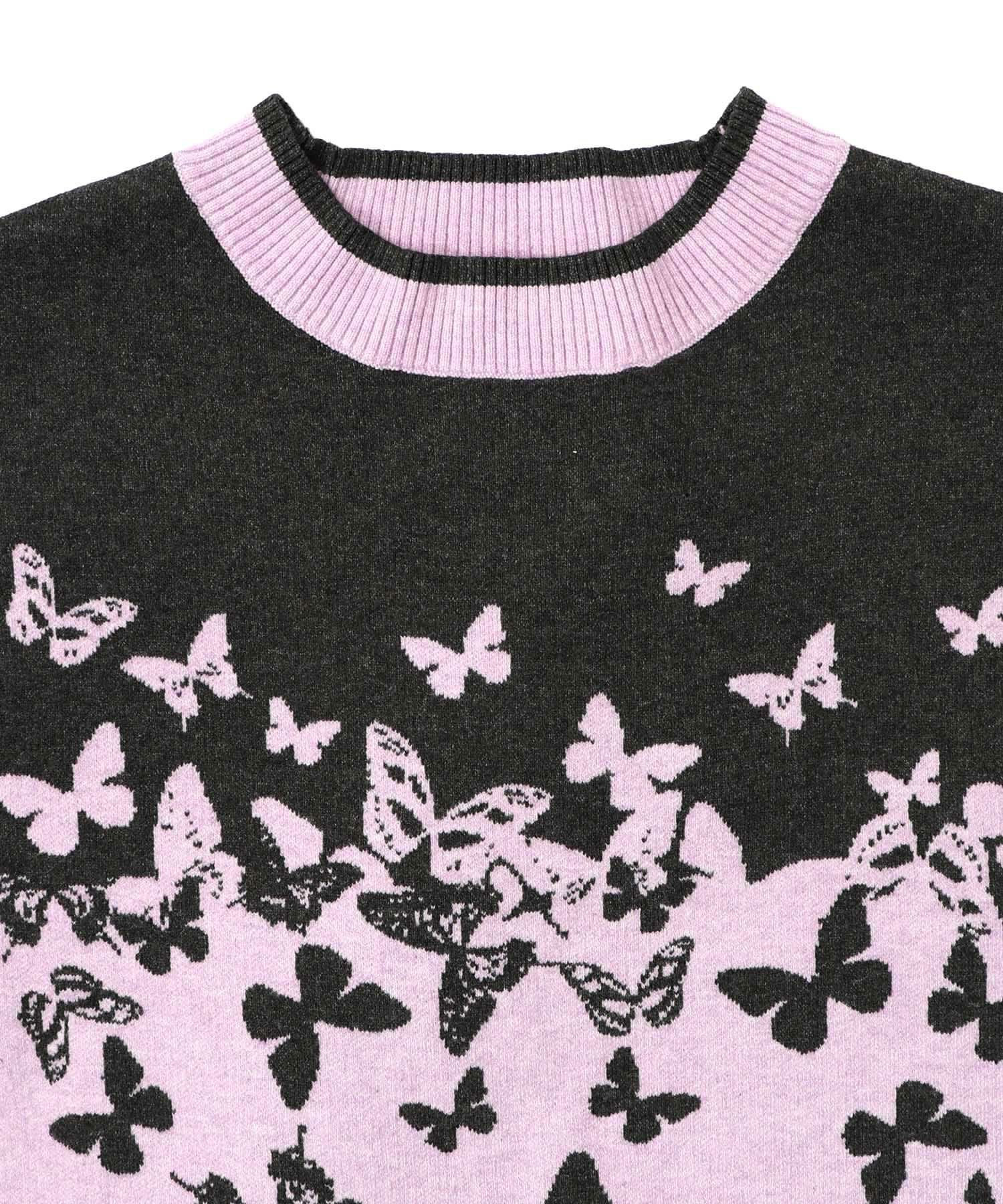 553262：ピアノ×蝶柄バイカラーニットプルオーバーの通販-ScoLar