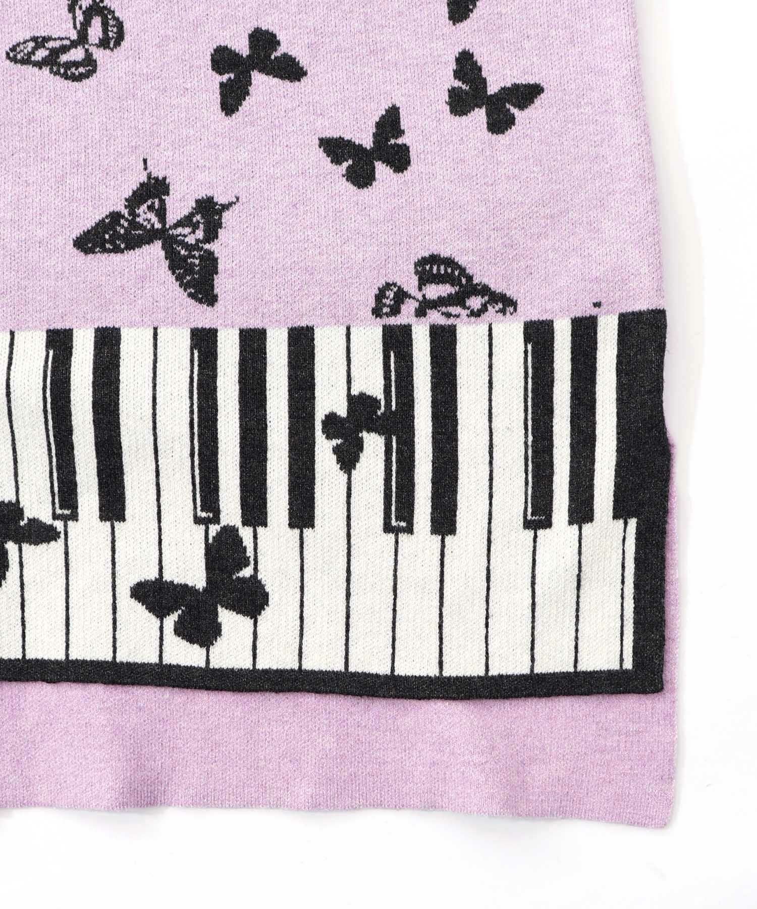 553262：ピアノ×蝶柄バイカラーニットプルオーバーの通販-ScoLar