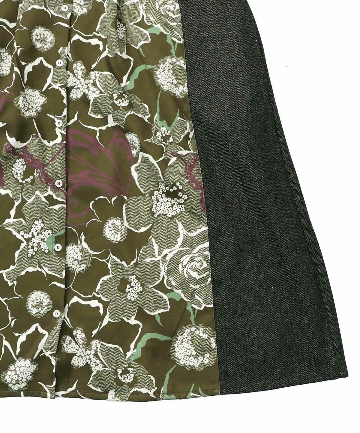 花柄ヘリンボーン×裏毛×布帛 異素材切替ワンピース-17