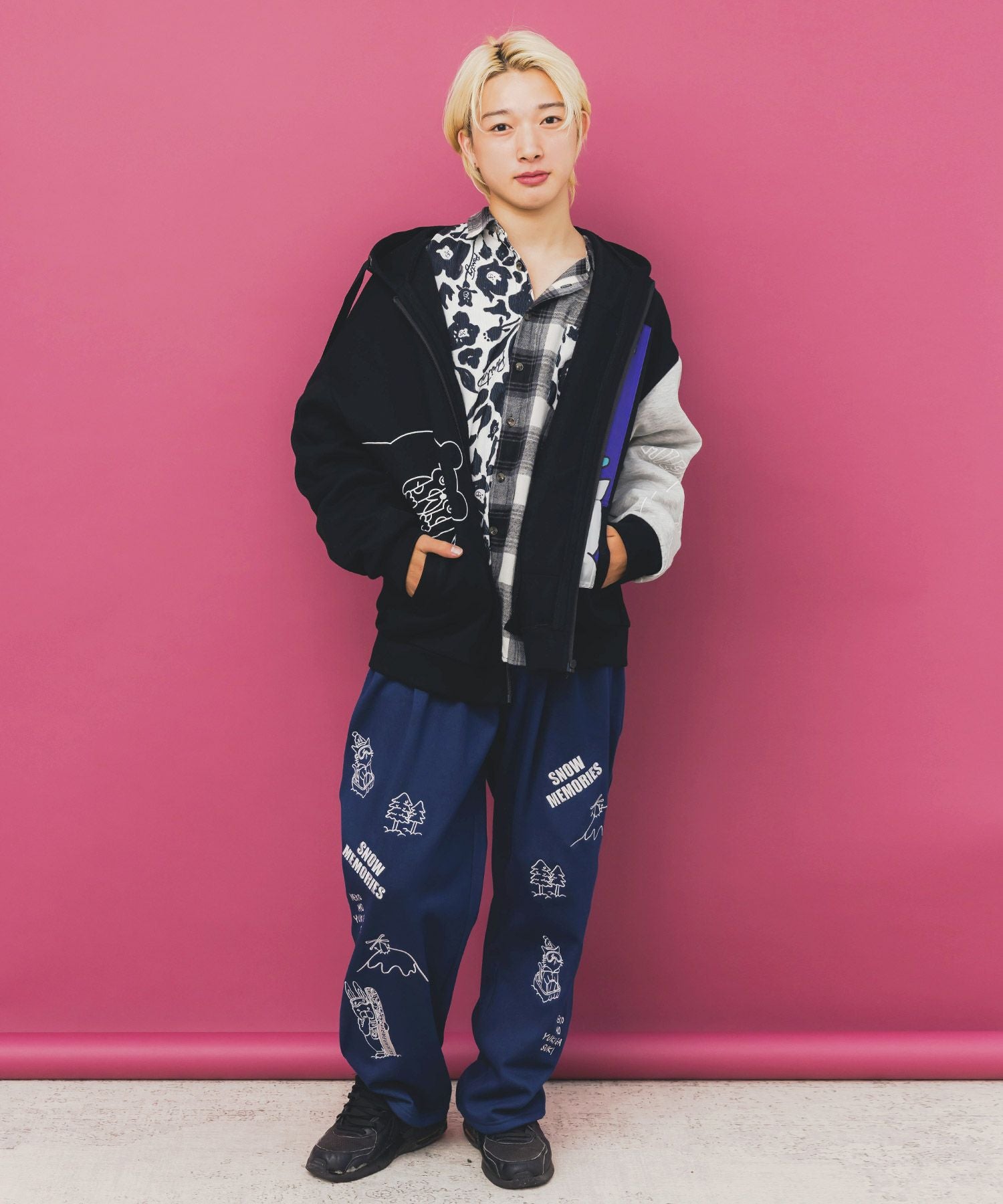 353130：ネコとクマとチンアナゴ柄 リメイク風裏起毛パーカーの通販-ScoLar