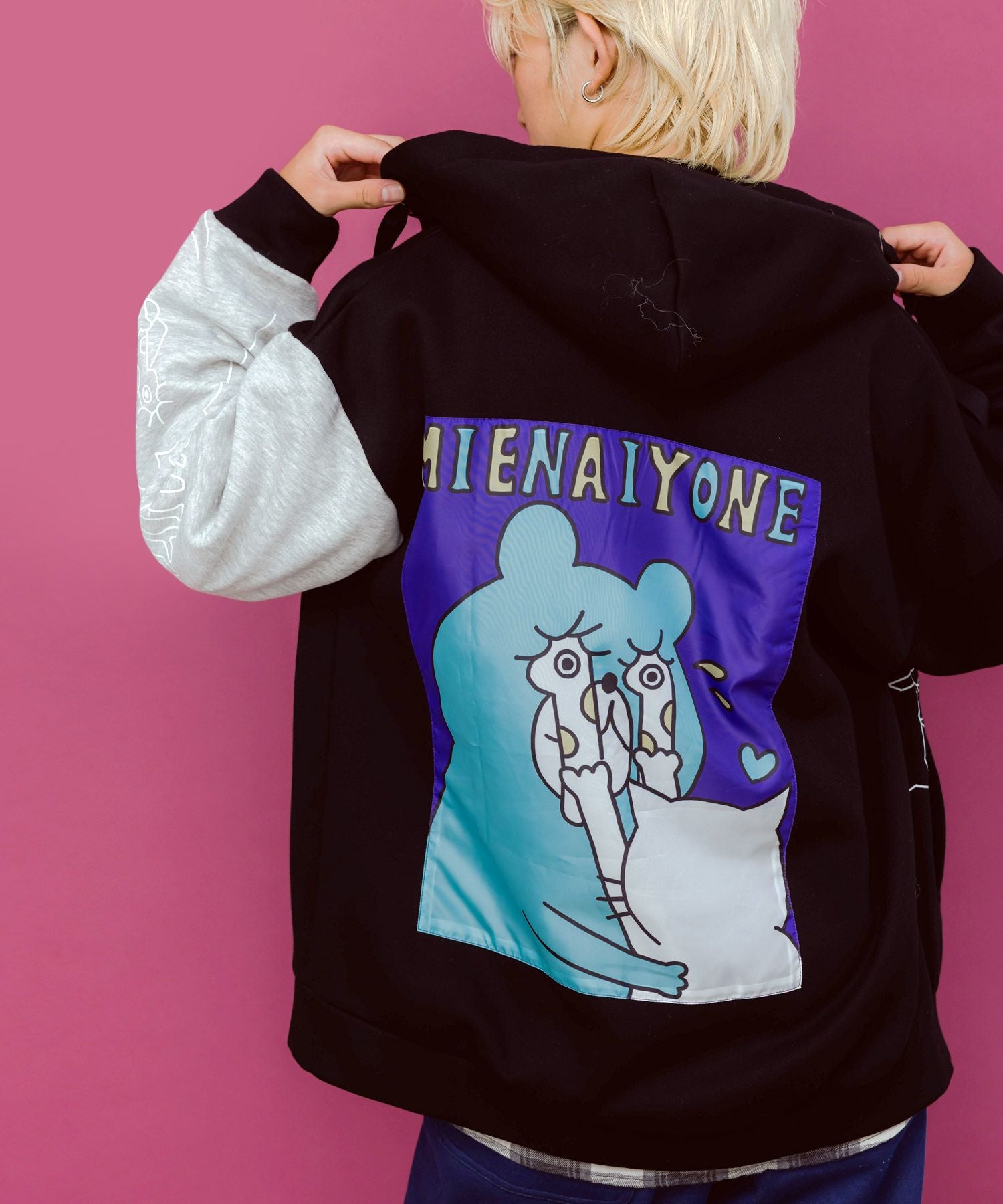 353130：ネコとクマとチンアナゴ柄 リメイク風裏起毛パーカーの通販-ScoLar