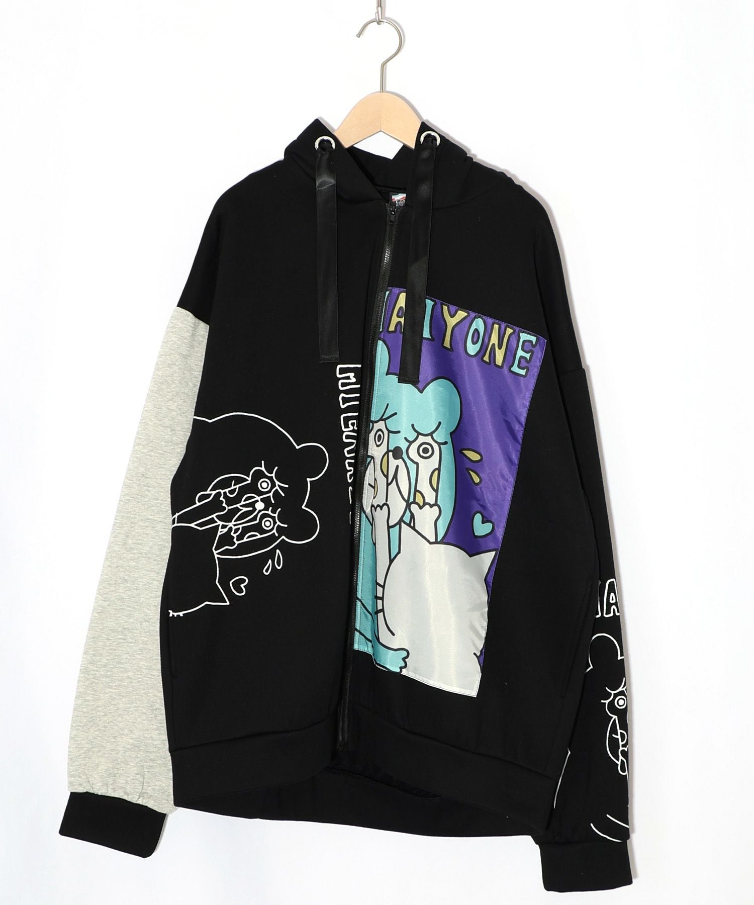 353130：ネコとクマとチンアナゴ柄 リメイク風裏起毛パーカーの通販-ScoLar