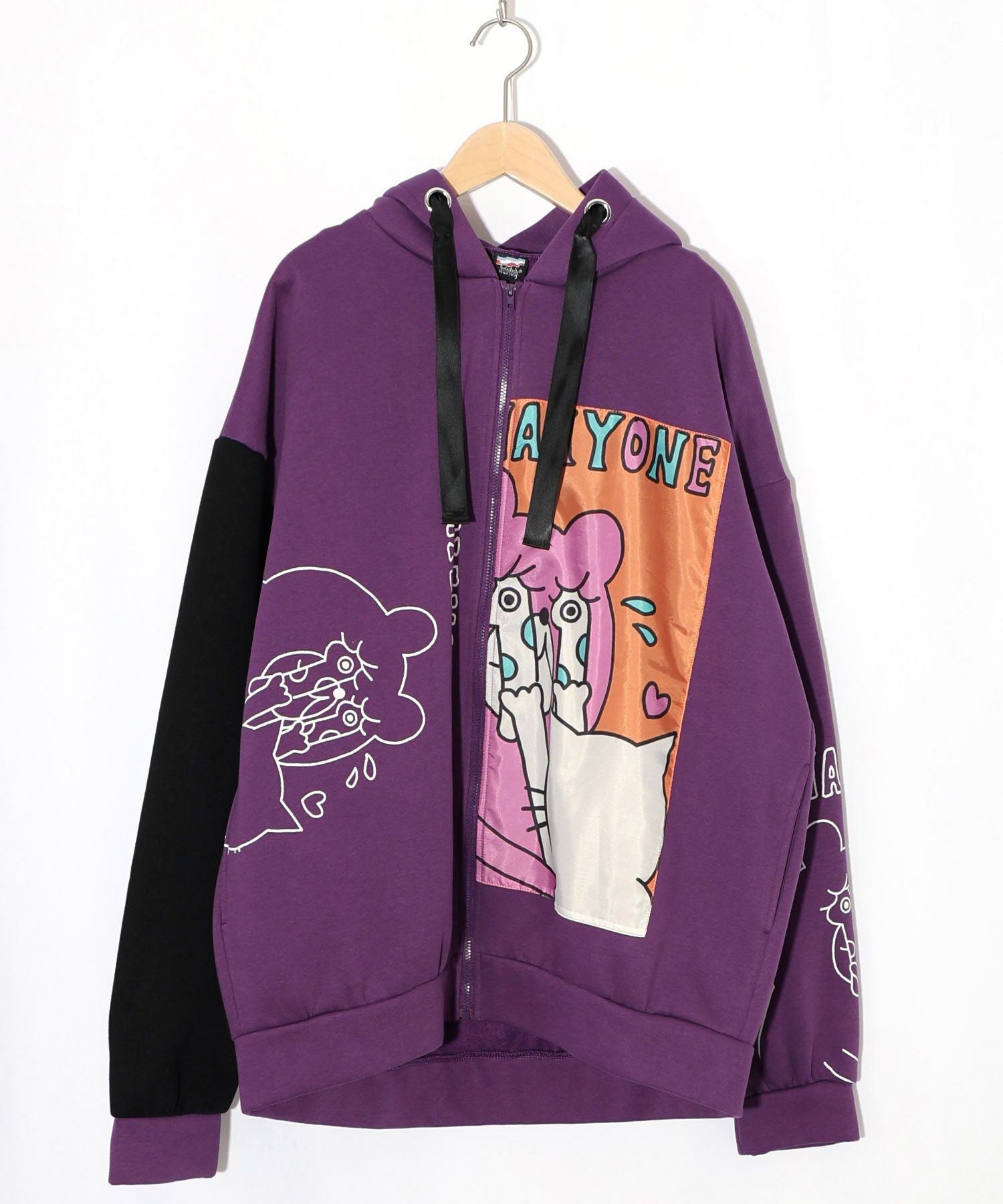 353130：ネコとクマとチンアナゴ柄 リメイク風裏起毛パーカーの通販-ScoLar