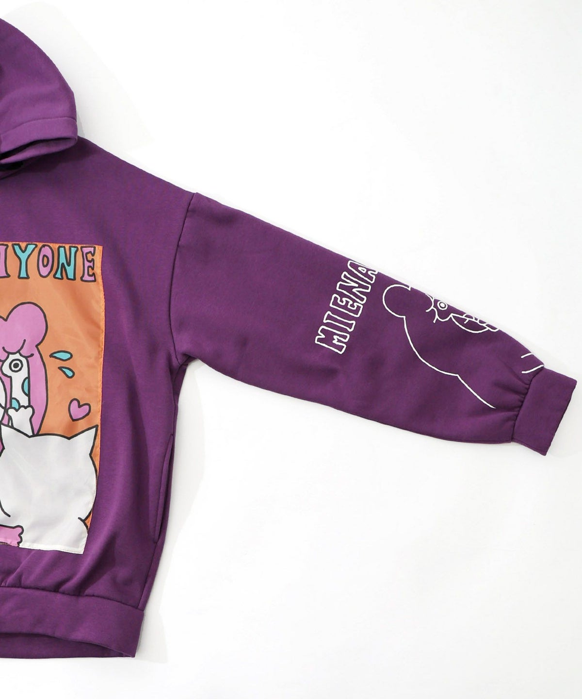 ネコとクマとチンアナゴ柄 リメイク風裏起毛パーカー-16