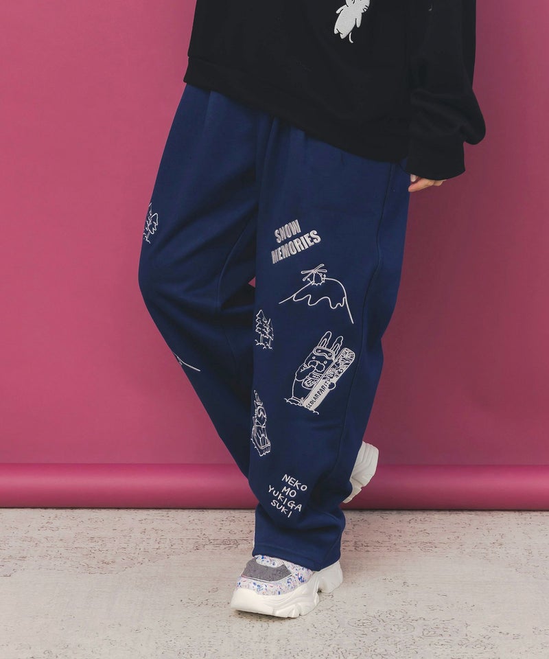 ラビルとネコのスノーメモリー裏起毛パンツ-5