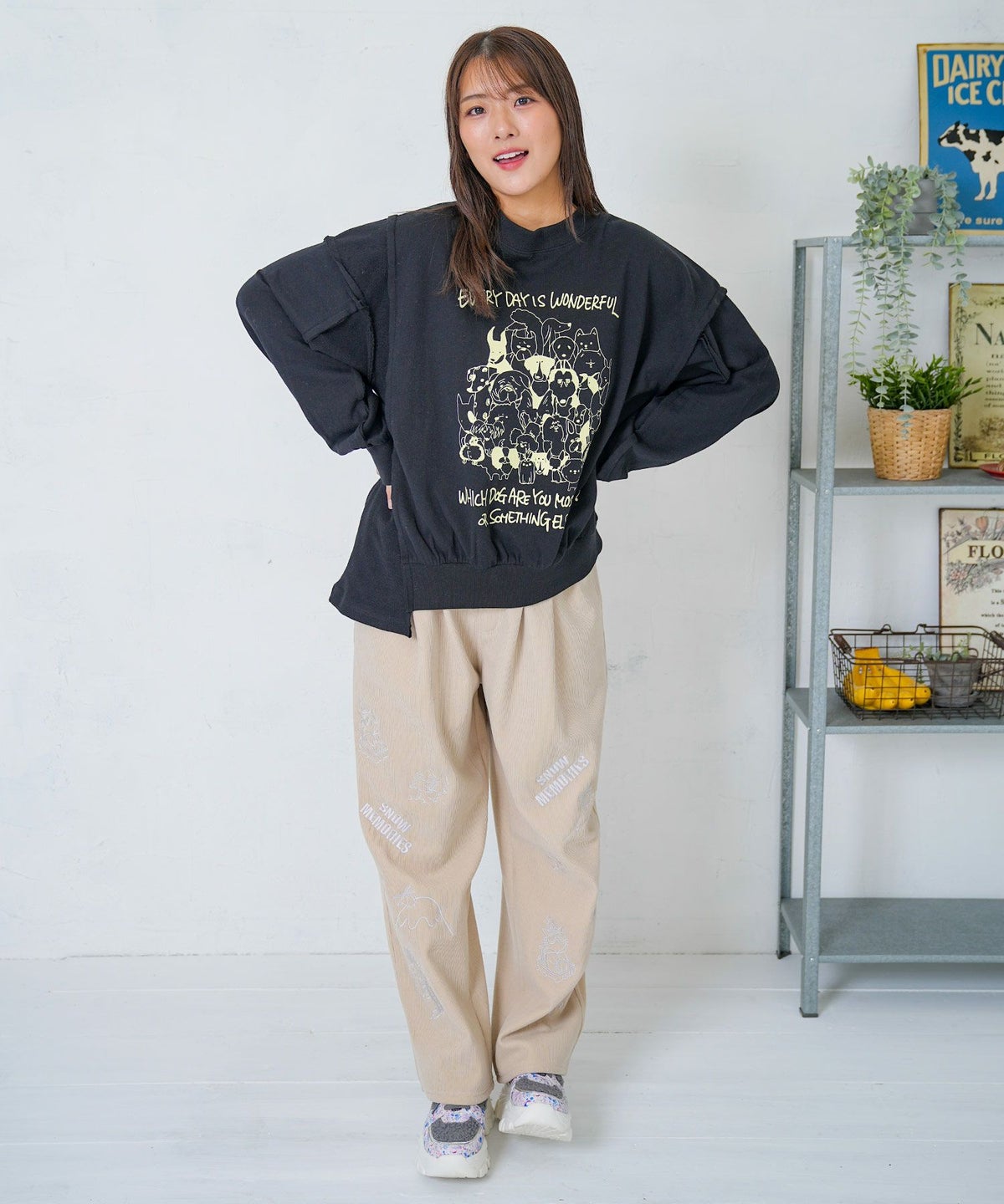 ラビルとネコのスノーメモリー裏起毛パンツ-14