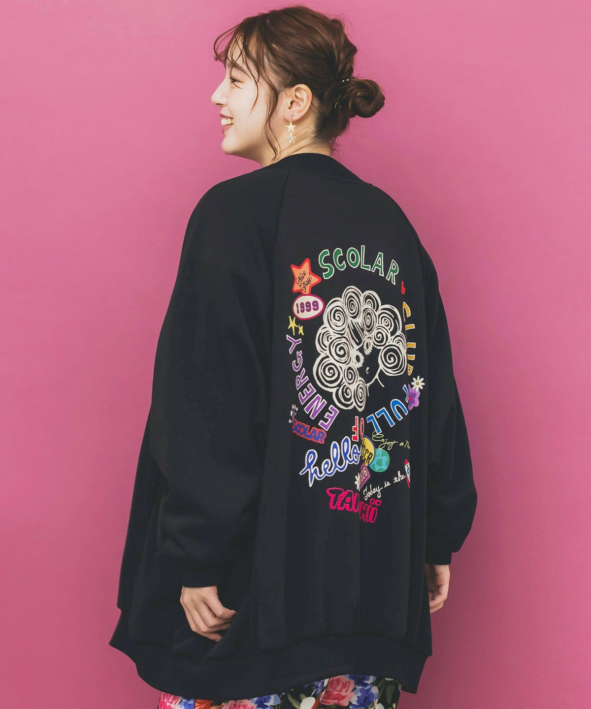 ポップ柄裏起毛裏毛×フライスブルゾン-2