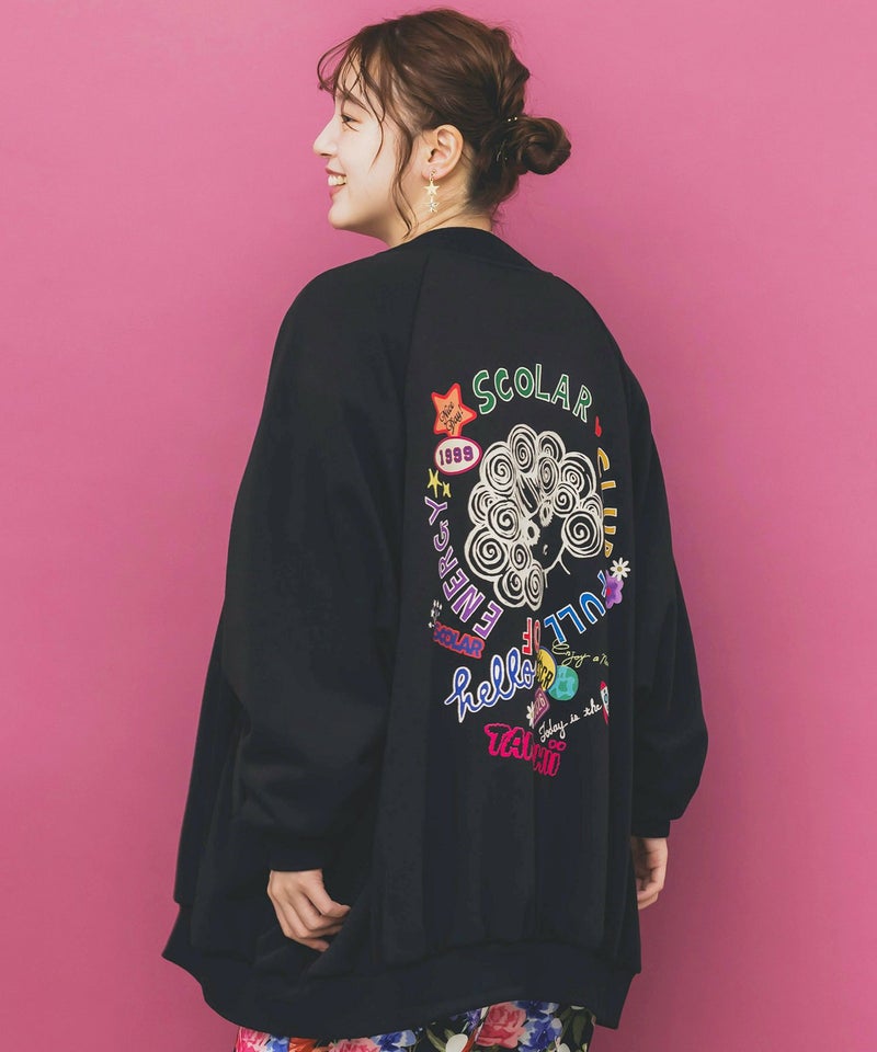 ポップ柄裏起毛裏毛×フライスブルゾン-2