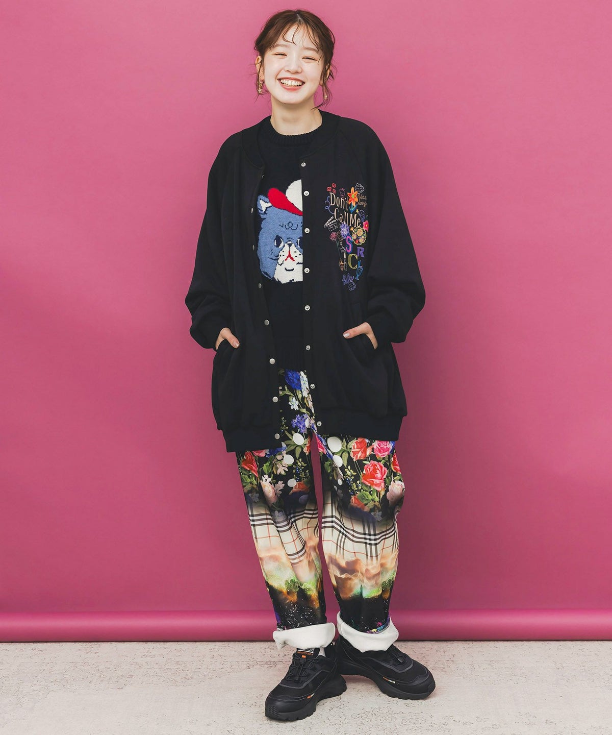 ポップ柄裏起毛裏毛×フライスブルゾン-3