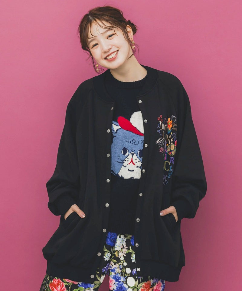 ポップ柄裏起毛裏毛×フライスブルゾン-4