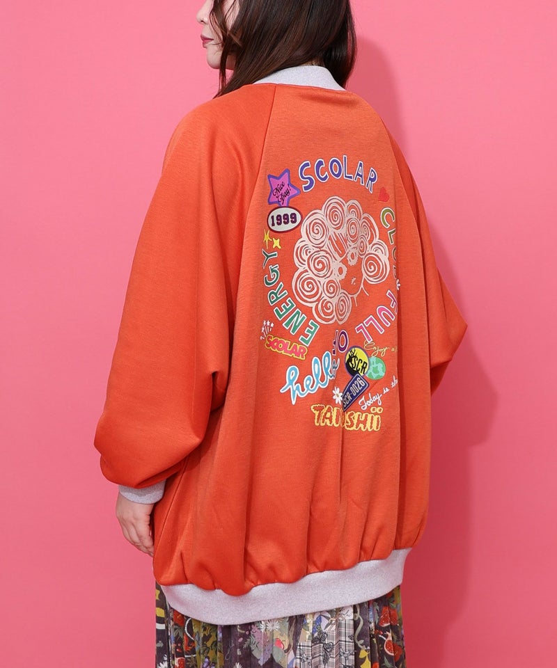 ポップ柄裏起毛裏毛×フライスブルゾン-12