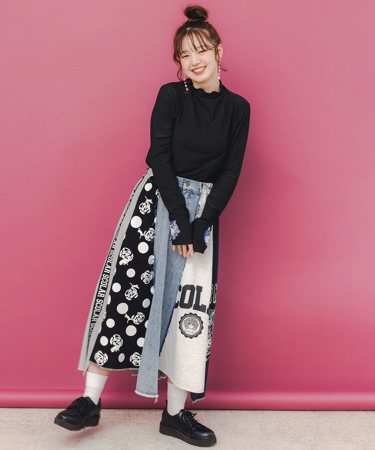 ネコ刺繍袖×メロウ裏起毛スムースインナー-3