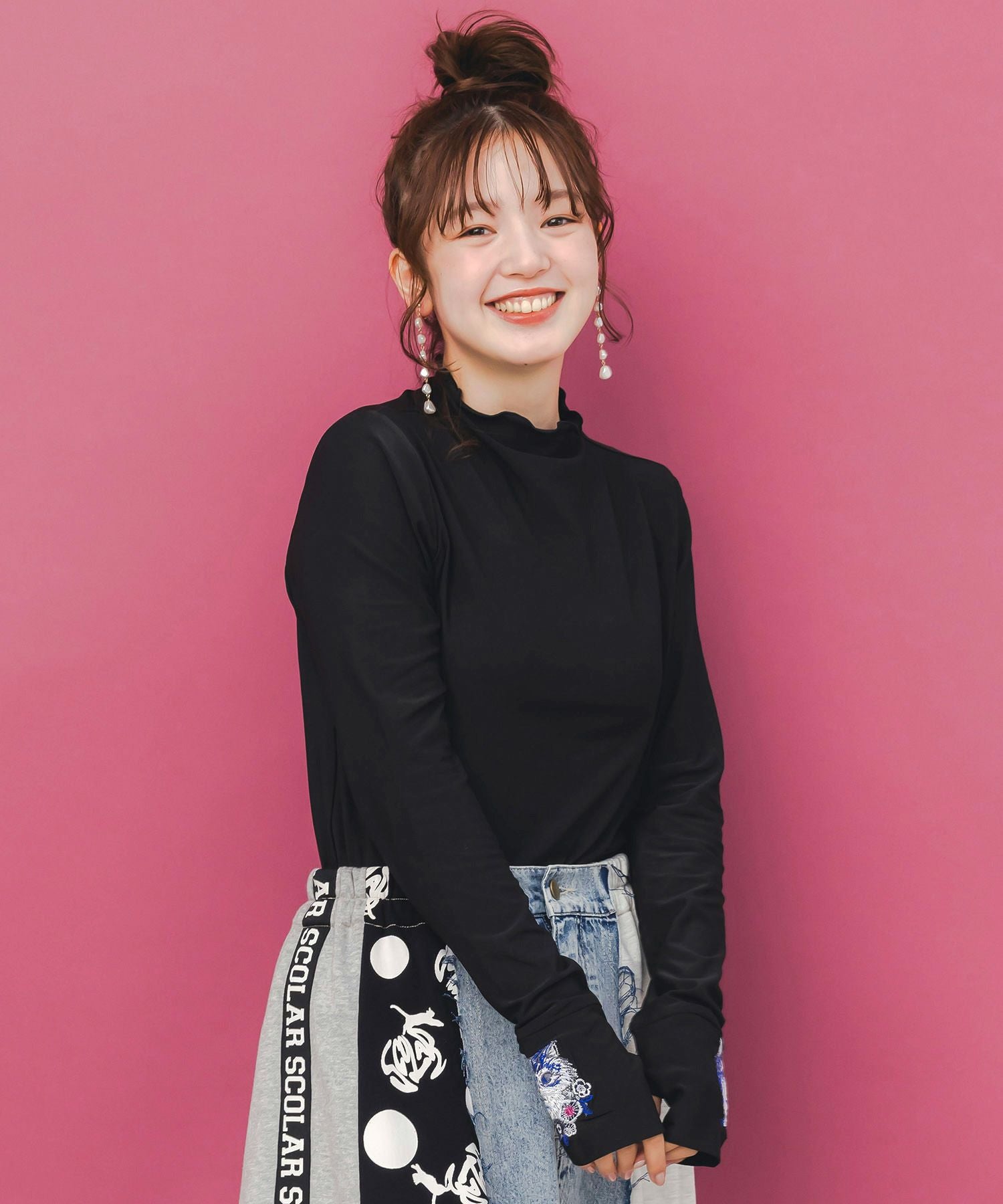 153722：ネコ刺繍袖×メロウ裏起毛スムースインナーの通販-ScoLar