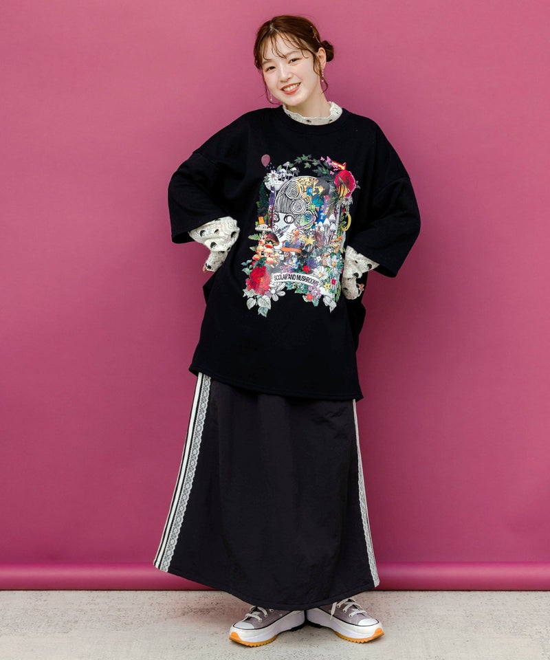 レース×ライン入りナイロンワッシャースカート-2