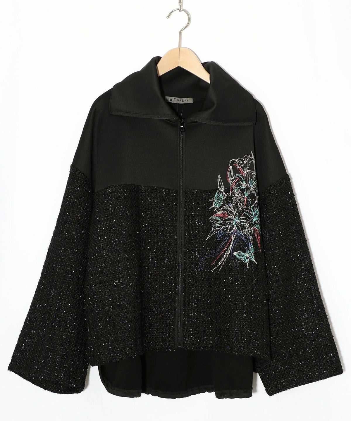 ダンボールニット×ツイード花刺繍ブルゾン-12