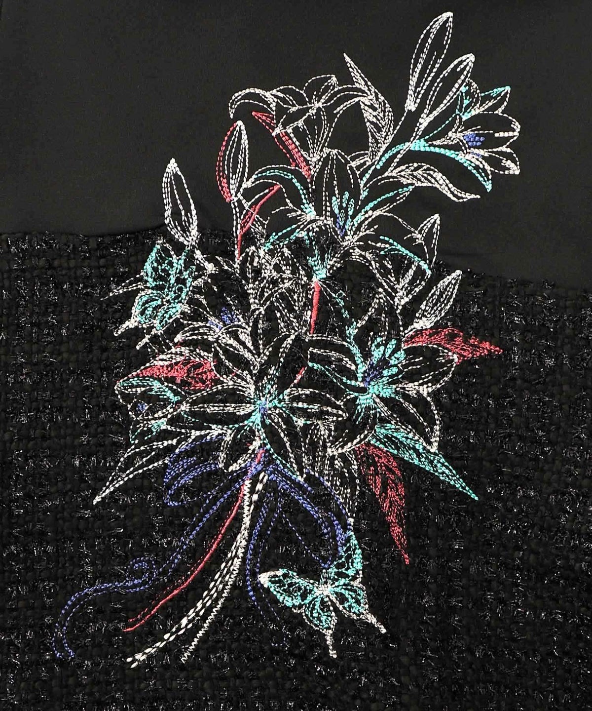 ダンボールニット×ツイード花刺繍ブルゾン-13