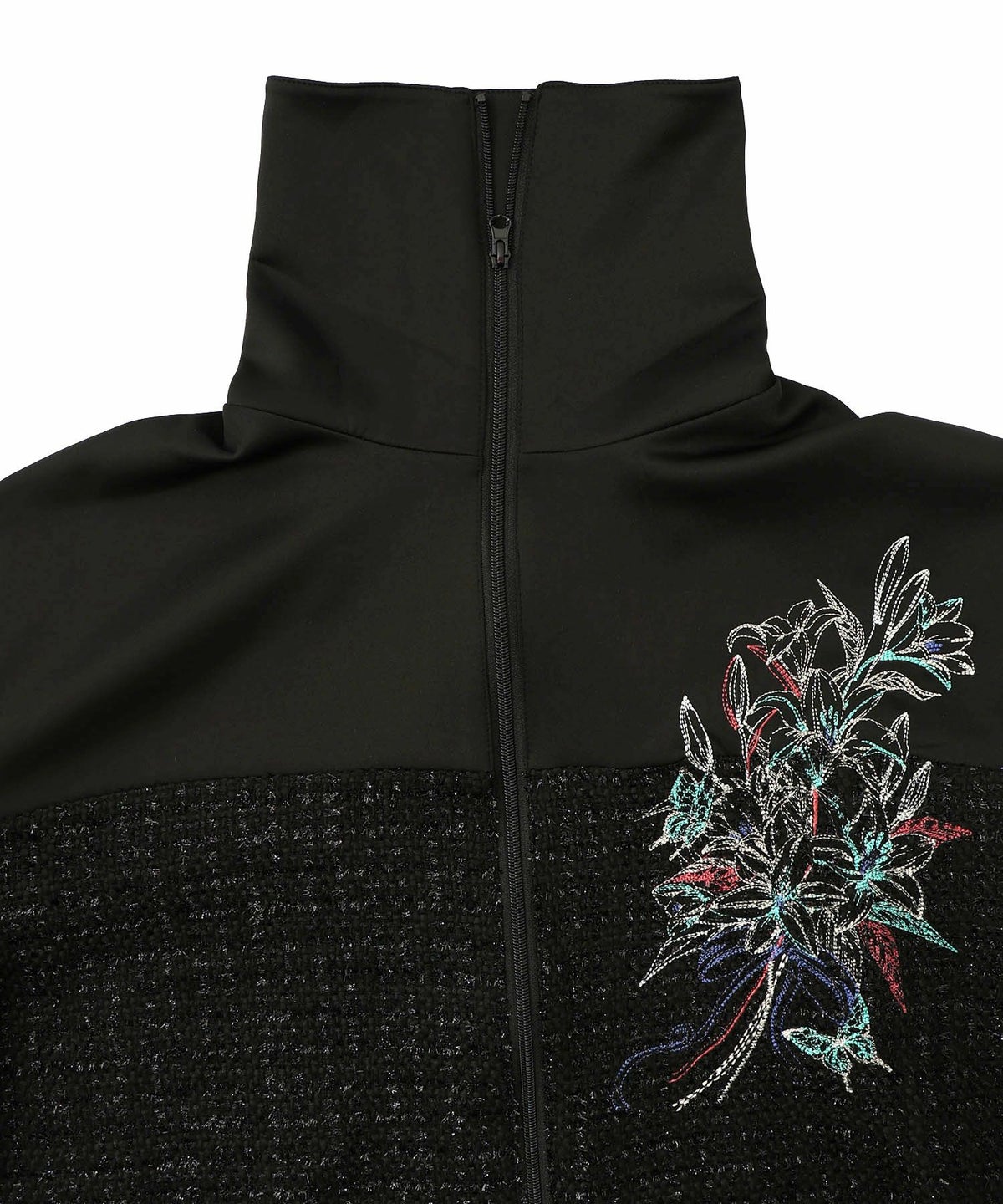 ダンボールニット×ツイード花刺繍ブルゾン-14