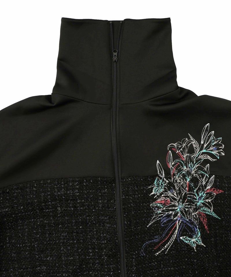 ダンボールニット×ツイード花刺繍ブルゾン-14