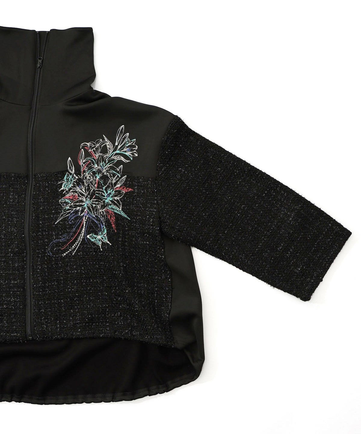 ダンボールニット×ツイード花刺繍ブルゾン-15