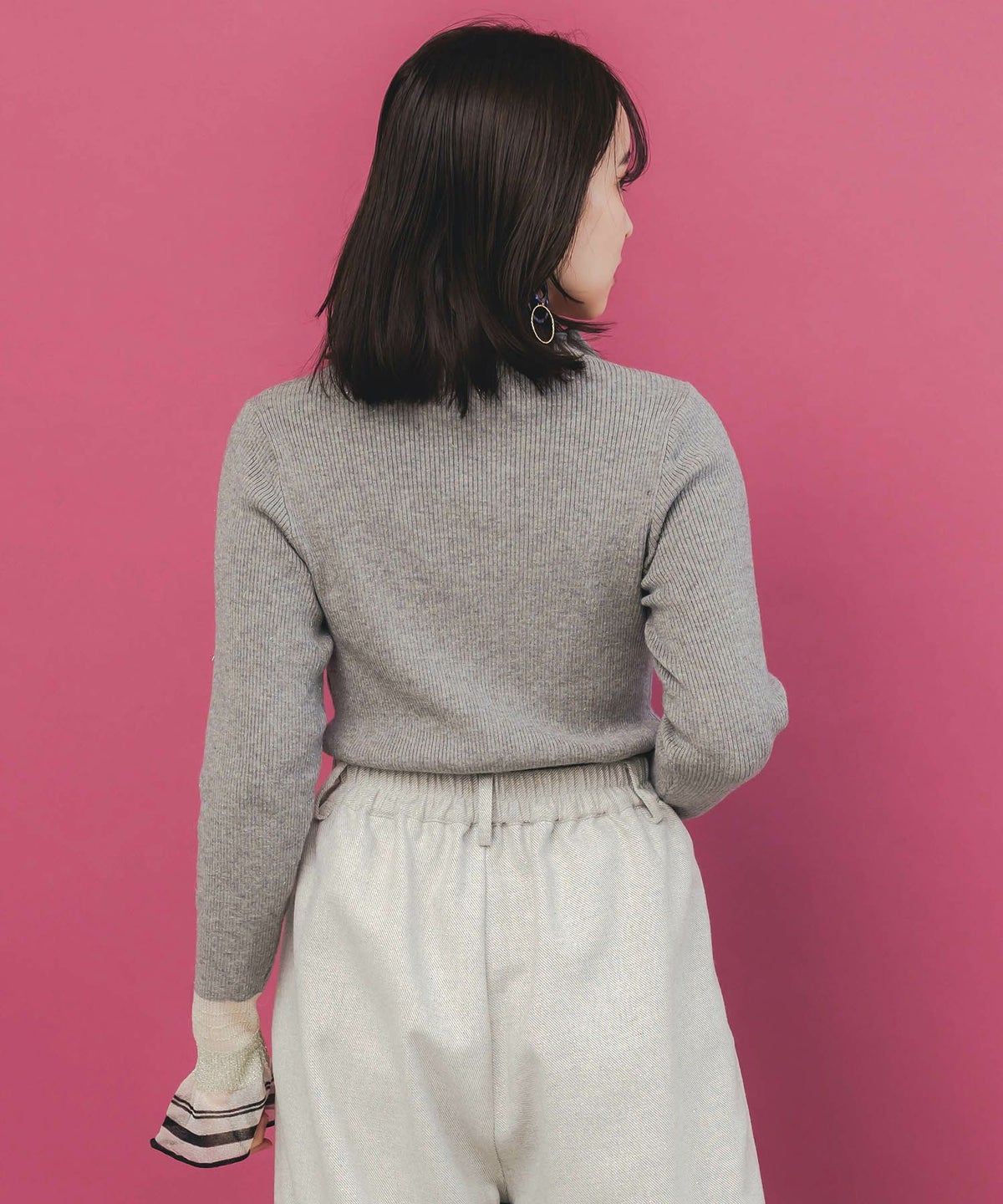 ニット×シアー袖切替ロンT-5