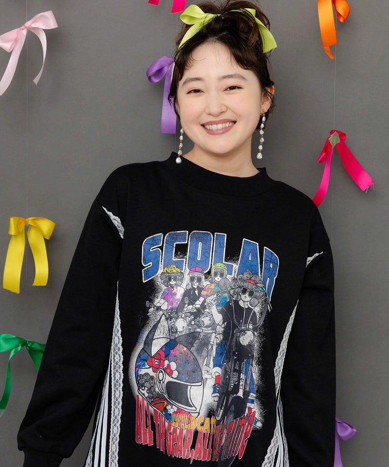 レースライン×ロック柄ミニ裏毛ワンピース-2