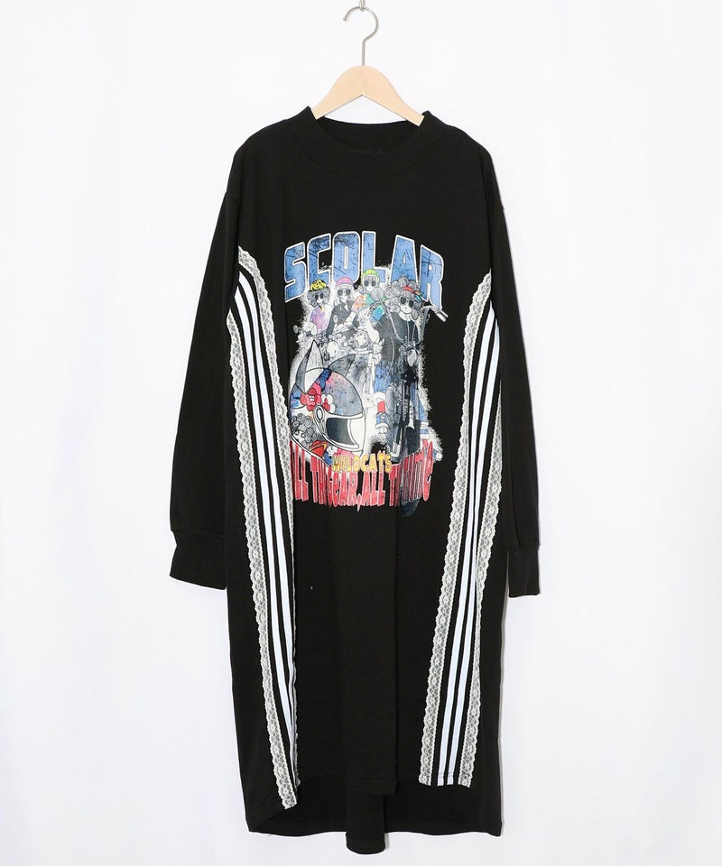 レースライン×ロック柄ミニ裏毛ワンピース-11