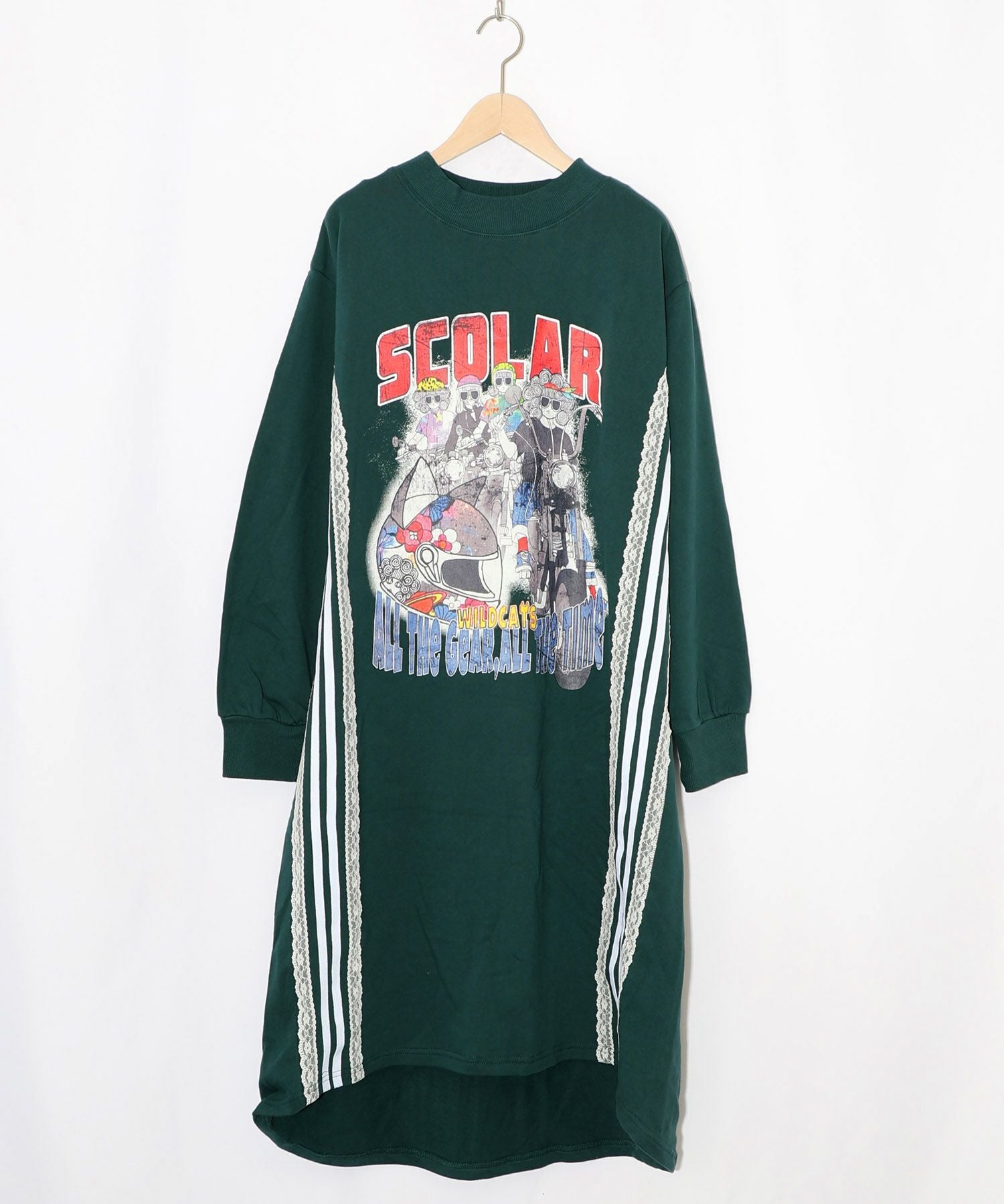 153783：レースライン×ロック柄ミニ裏毛ワンピースの通販-ScoLar