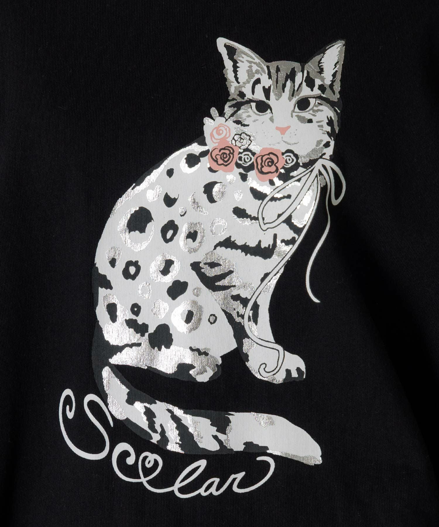 153782：ネコ柄ミニ裏毛×起毛レース配色プルオーバーの通販-ScoLar