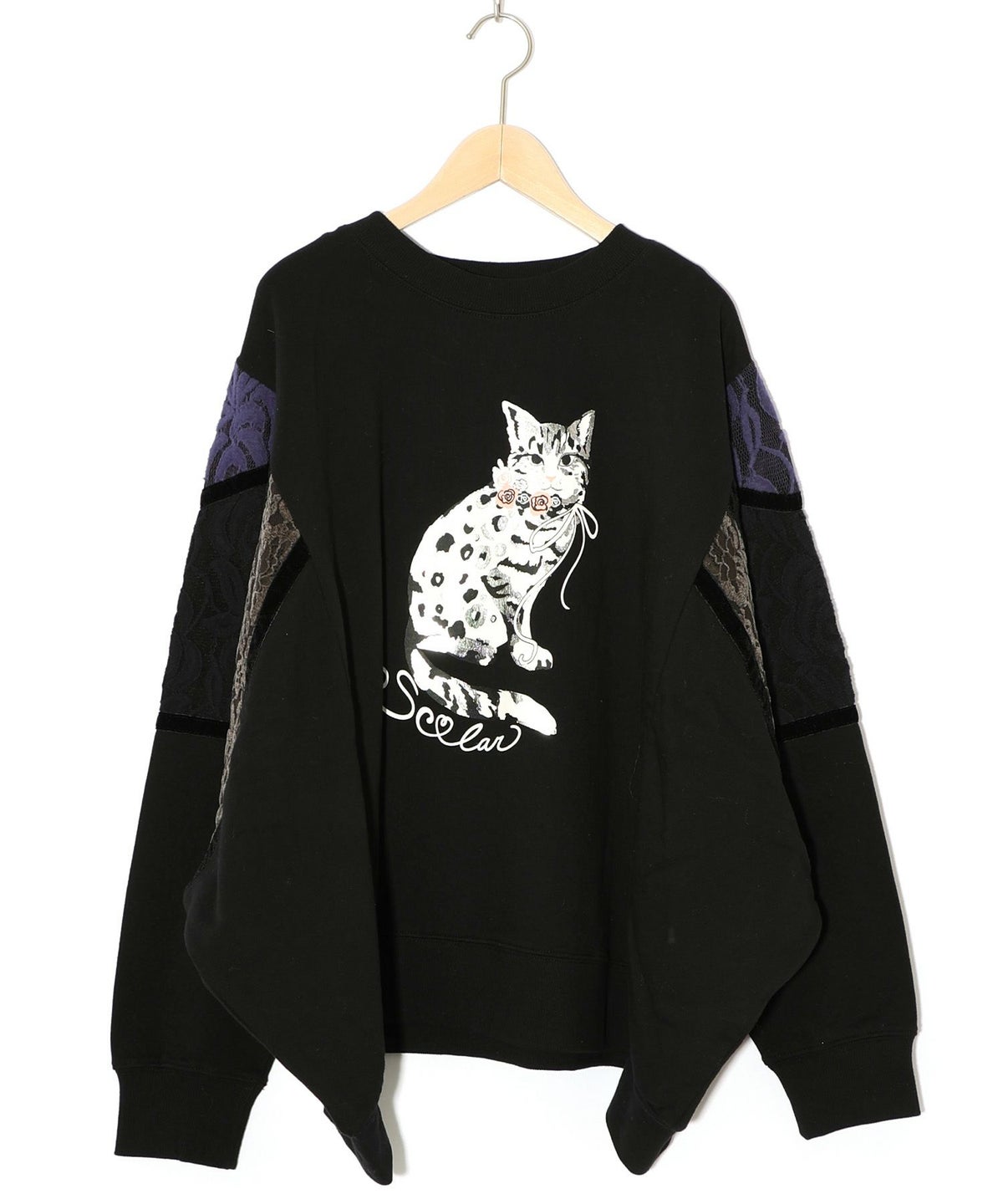 ネコ柄ミニ裏毛×起毛レース配色プルオーバー-12