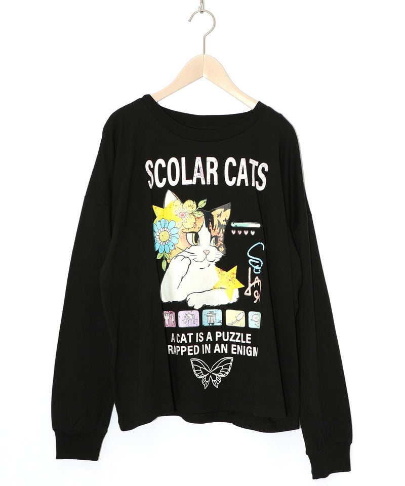 ネコちゃんのデイリールーティン柄ロンT-11